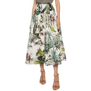 Veronika Maine Palm Greenery Jaquard Midi‎ Skirt Size 12